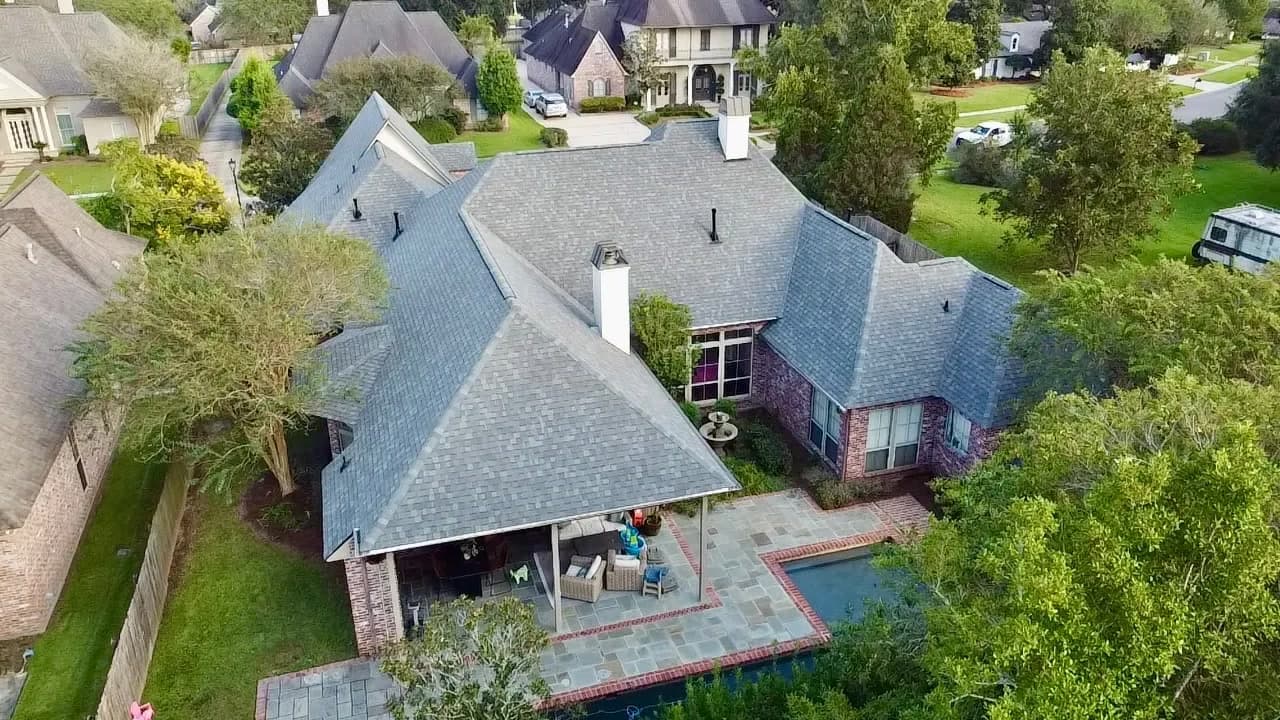 Storm damage roof restoration on residential home in Gonzales LA